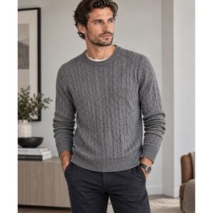 Elliot Mulrayan Cashmere Sweater Men's Medium Luxury Cable Knit Crewneck Gray